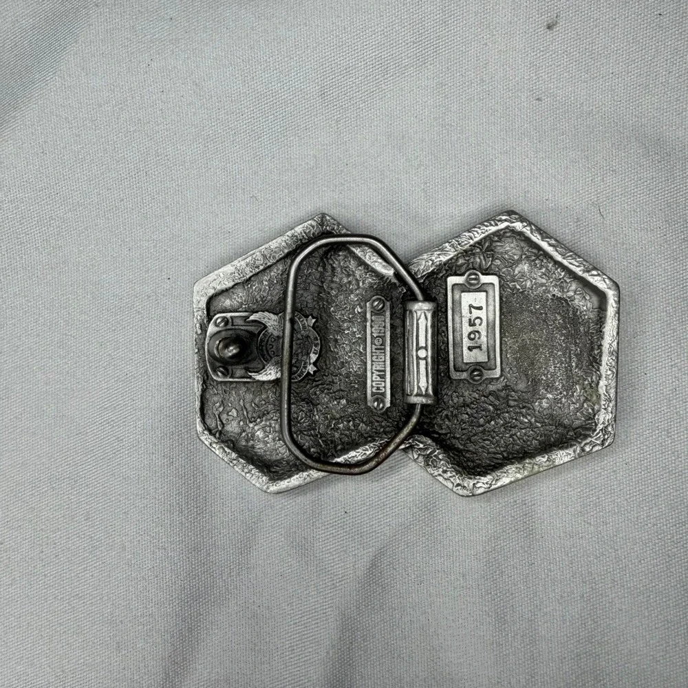 Vintage 1990 Great American Buckle Co Dice Belt Buckle 1957 Cream Enamel USA